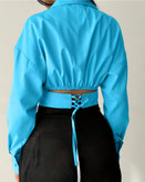 کراپ شومیز آبی نما پشت بند دار