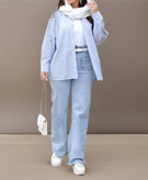 مانتو پیراهنی پشت چاک آبی راه راه