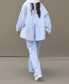 مانتو پیراهنی پشت چاک آبی راه راه ( نمای پشت)