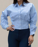 شومیز جلو دکمه کوتاه راه راه آبی