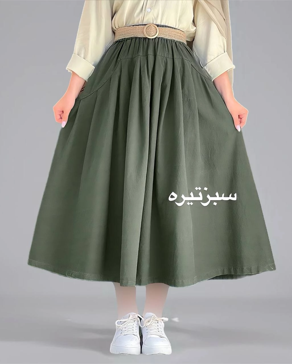 دامن لینن سبز تیره