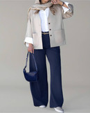 ست کت شلوار رنگ متضاد ( کرم ، سرمه ای)