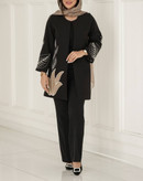 مانتو مشکی گلدوزی برگ