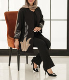 مانتو مشکی گلدوزی برگ