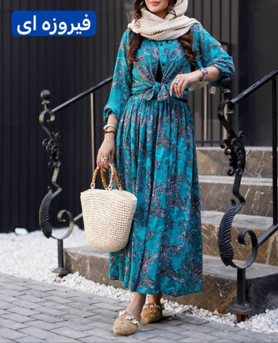 ست شومیز دامن طرحدار فیروزهای
